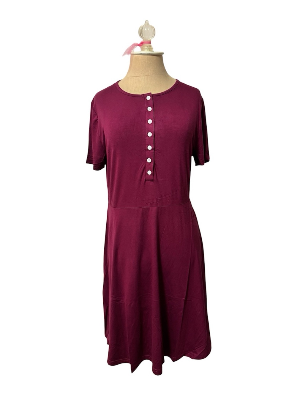 Rooscier Women’s Short Sleeve Button-Front  Dress in Berry Size Large